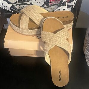 Soda Beige Braided Espadrille Platform Slide Sandals
